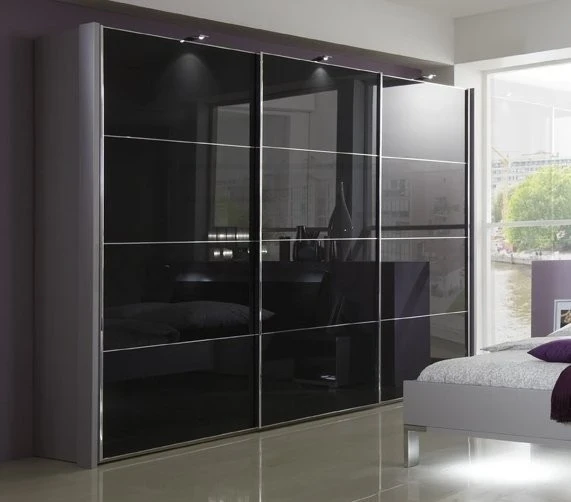 FULLY FRAMED DOORS Black Glass With Horizontal Strips
